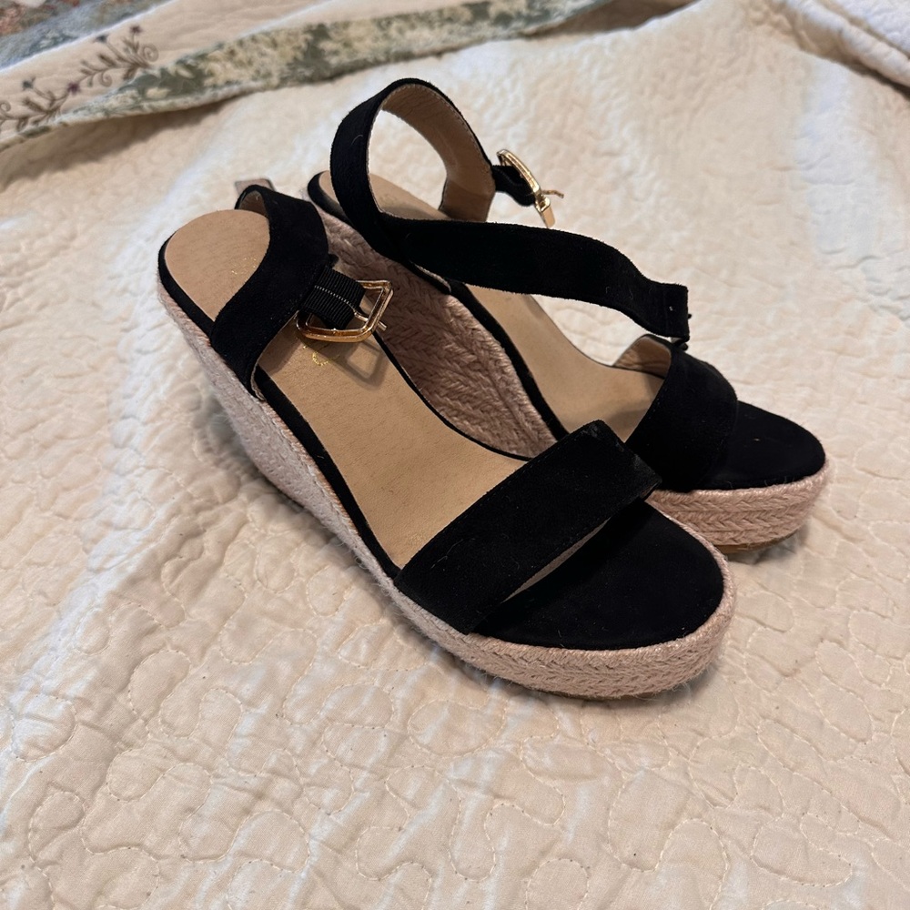 Black Espadrille Wedge Sandals